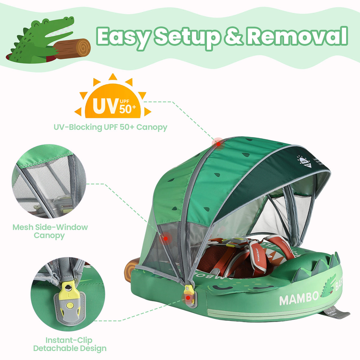 Mambobaby Deluxe™ Crocodile Chest Float with 3D Canopy
