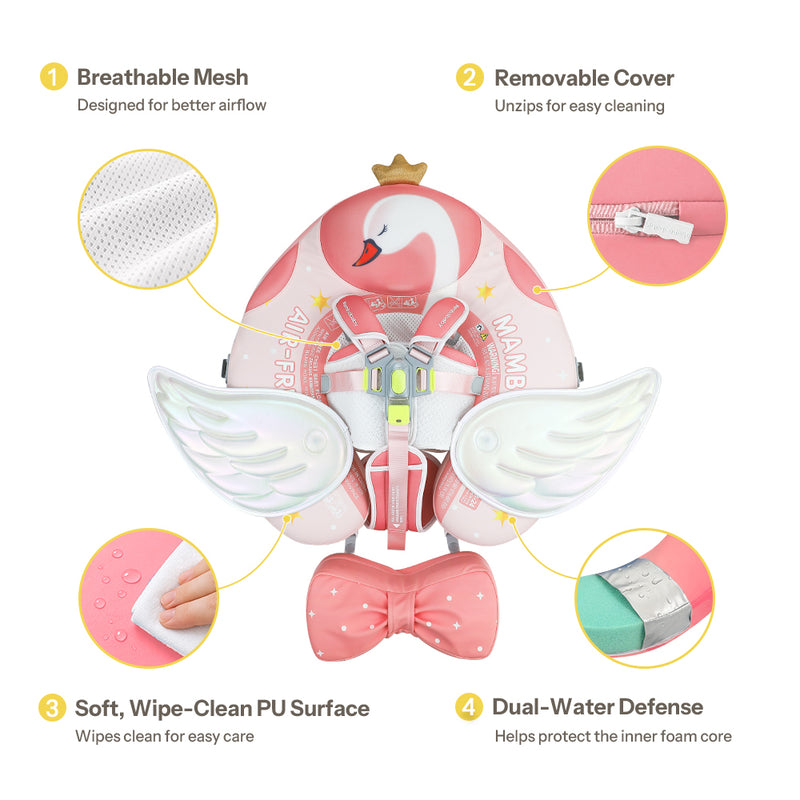 Mambobaby Deluxe™ Air-Free Swan Chest Float with 3D Canopy