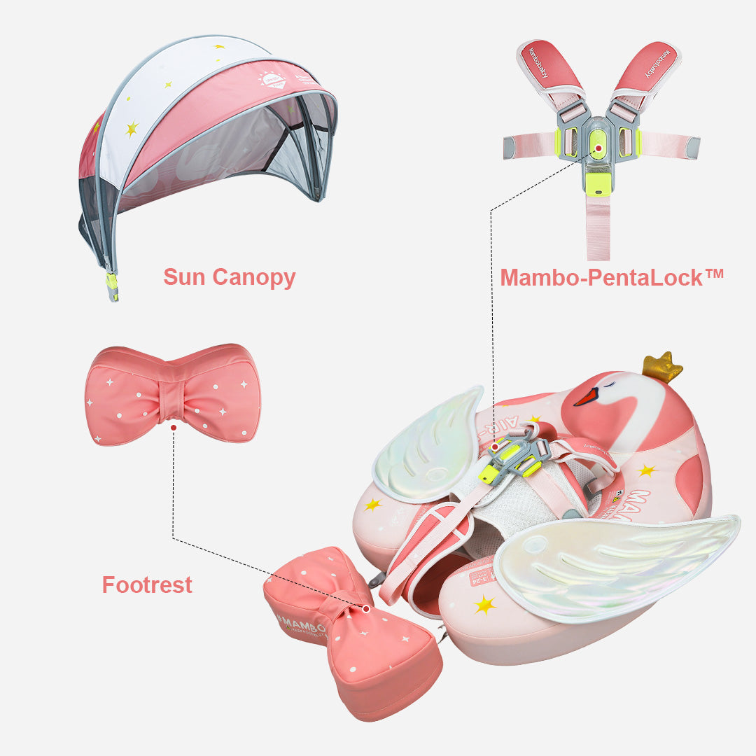 Mambobaby Deluxe™ Air-Free Swan Chest Float with 3D Canopy