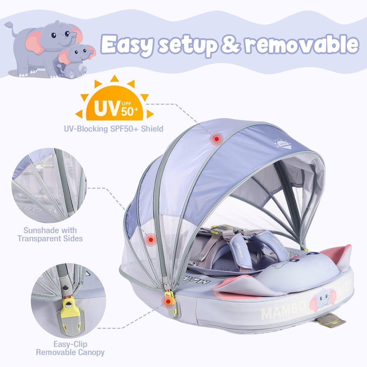 Mambobaby Ultra™ Air-Free Elephant Chest Float with 3D Canopy