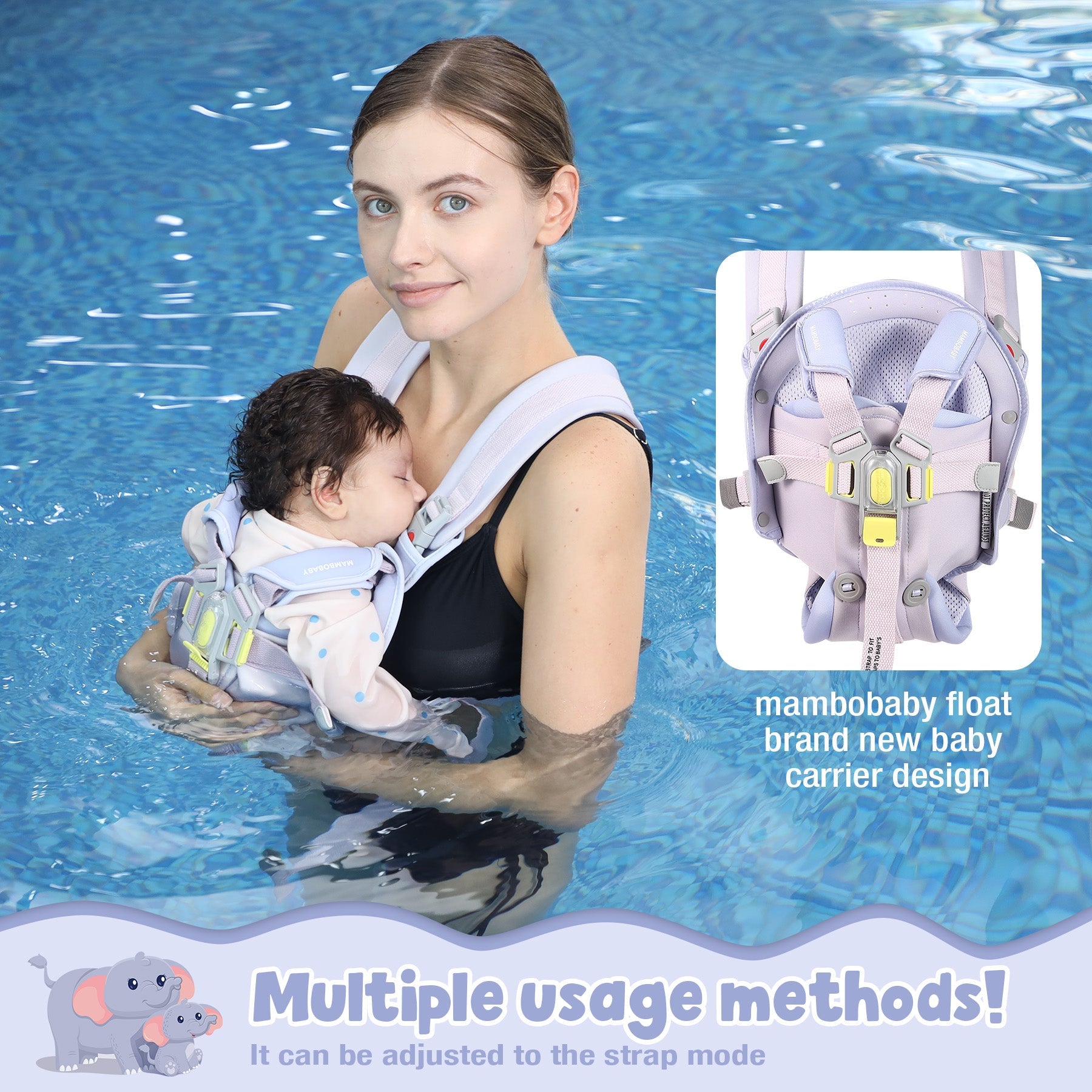 Mambobaby Ultra™ Air-Free Elephant Chest Float with 3D Canopy