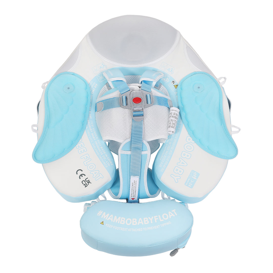 Baby life jacket with blue ears on a white background