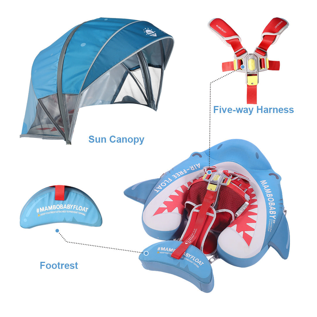 Mambobaby Deluxe™ Shark  Air-Free Chest Float with 3D Canopy
