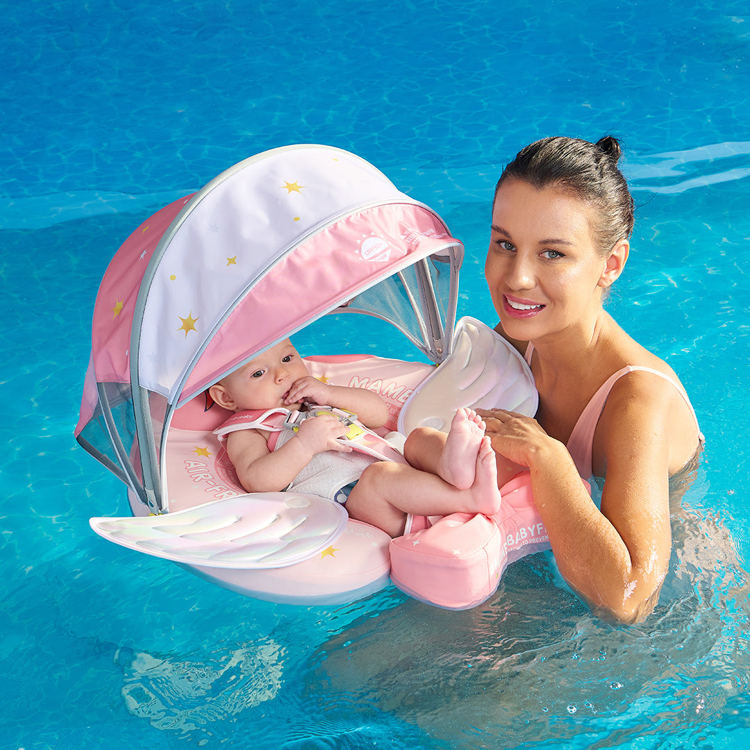 Mambobaby Deluxe™ Air-Free Swan Chest Float with 3D Canopy