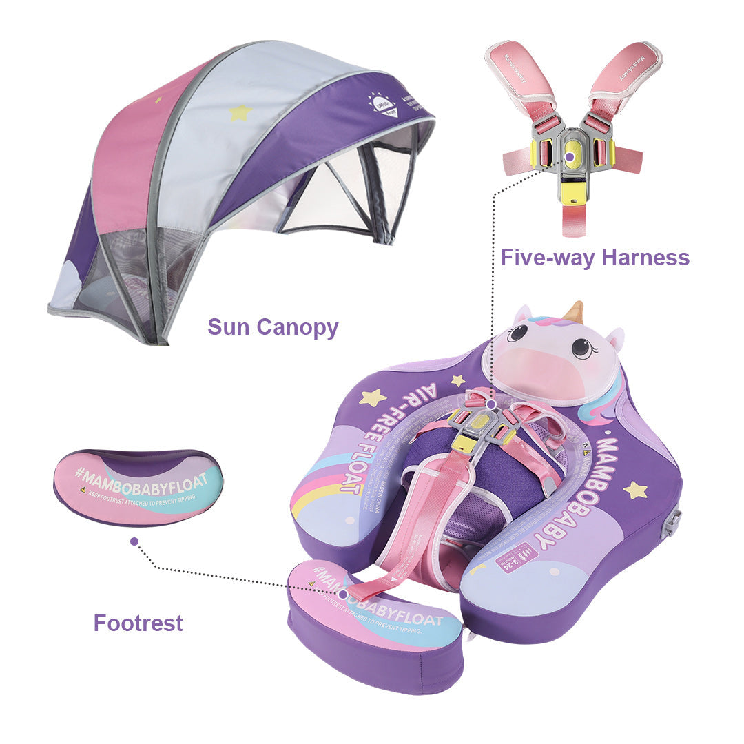 Mambobaby Deluxe™ Unicorn Air-Free Chest Float with 3D Canopy